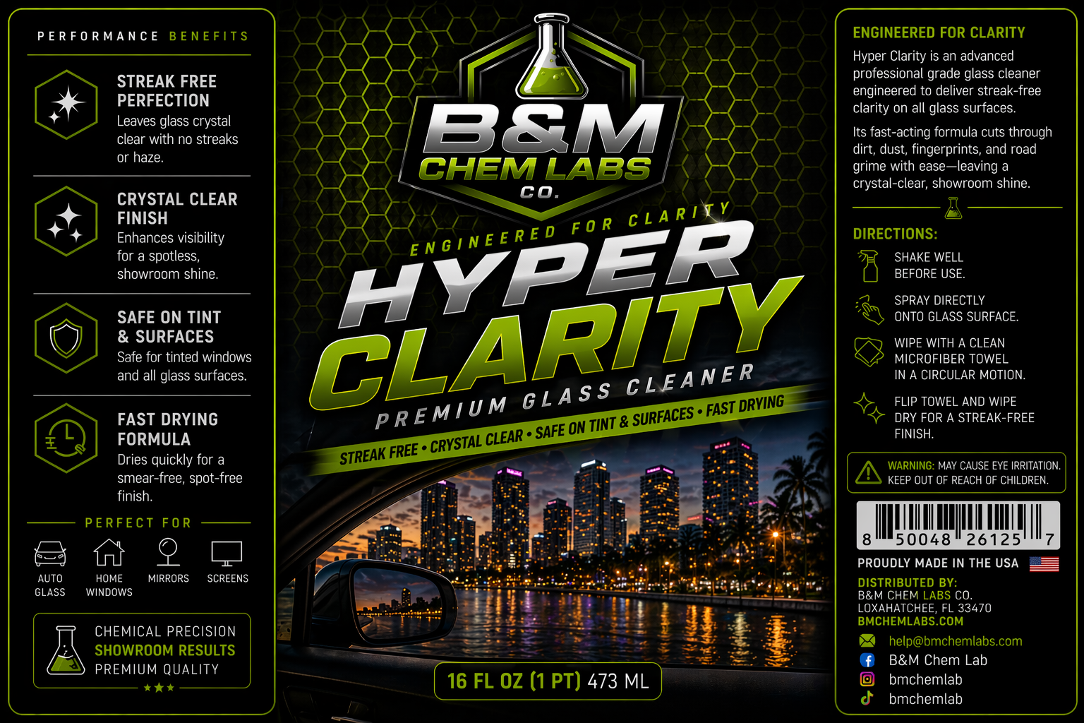 Hyper Clarity Glass Cleaner – Streak-Free Automotive & Household Glass Cleaner (16 oz)