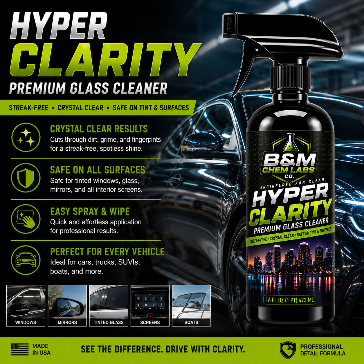 Hyper Clarity Glass Cleaner 16 oz